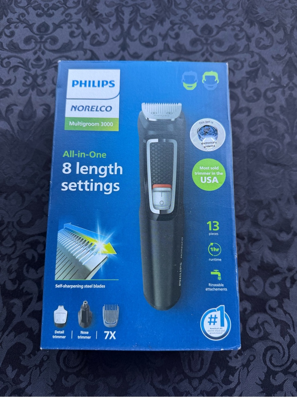 PHilips NORELCO Multigroom 3000
All-in-one 8 length settings 
13 pieces